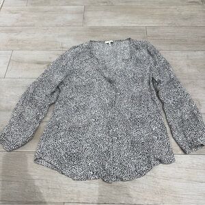 Joie Women's Silk Purine White and Black Long Sleeve Button Down Sz M